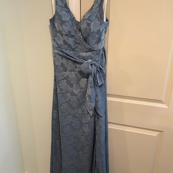 Azazie Dusty Blue Floral Lace Maxi Dress - Picture 1 of 5